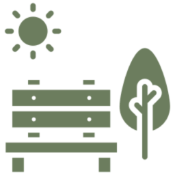 Outdoor scene with bench and tree