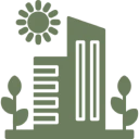 Eco-friendly building with plants and sun