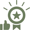 Star badge and thumbs up symbol